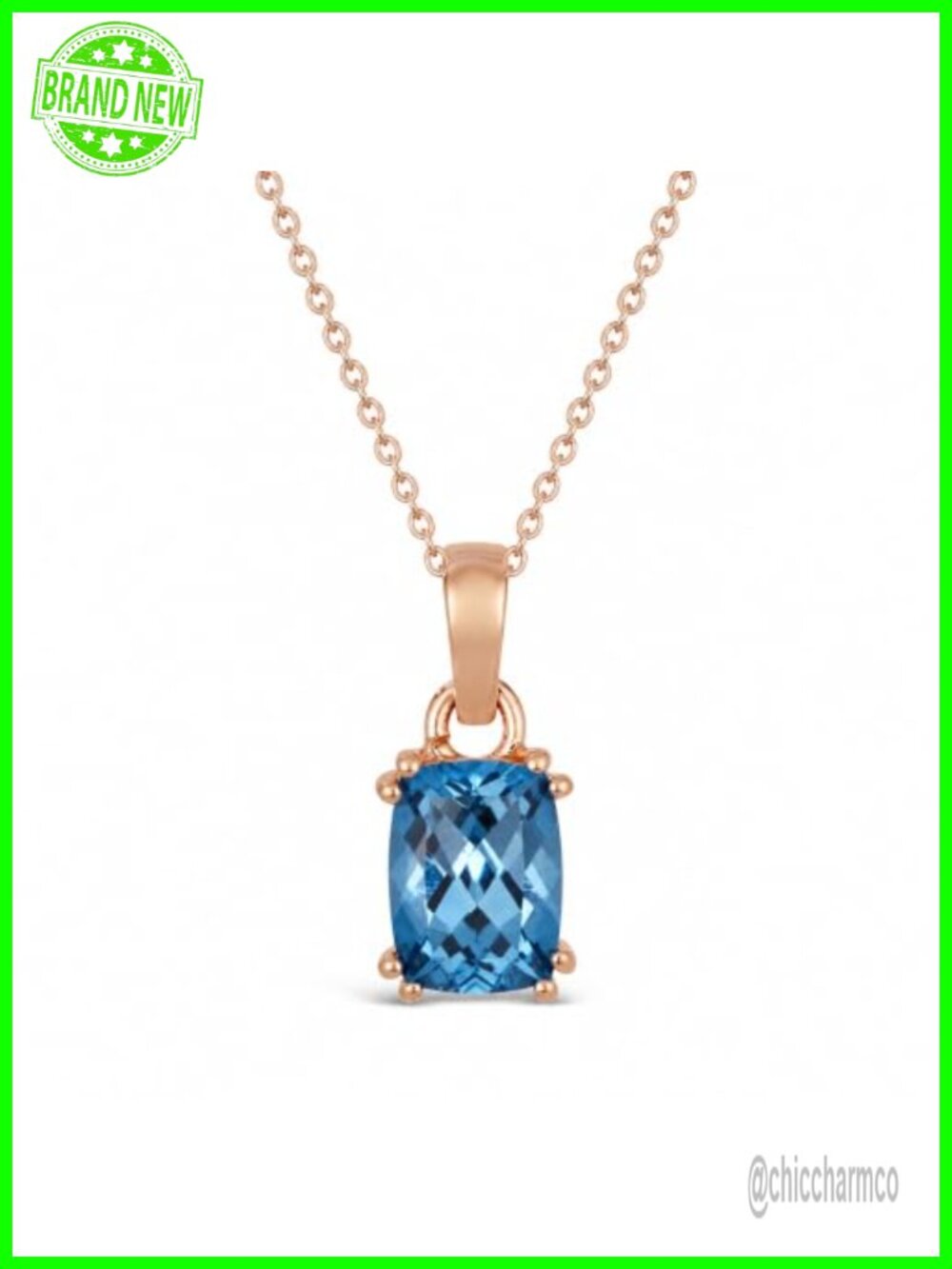 14K Rose Gold Plated 925 Sterling Silver Blue Topaz Pendant Necklace 18 Inch